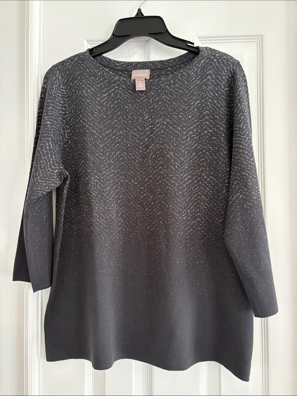 Chicos Pullover Boat Neck Tunic Sweater Sz 2 Women’s XL Metallic Shimmer Gray